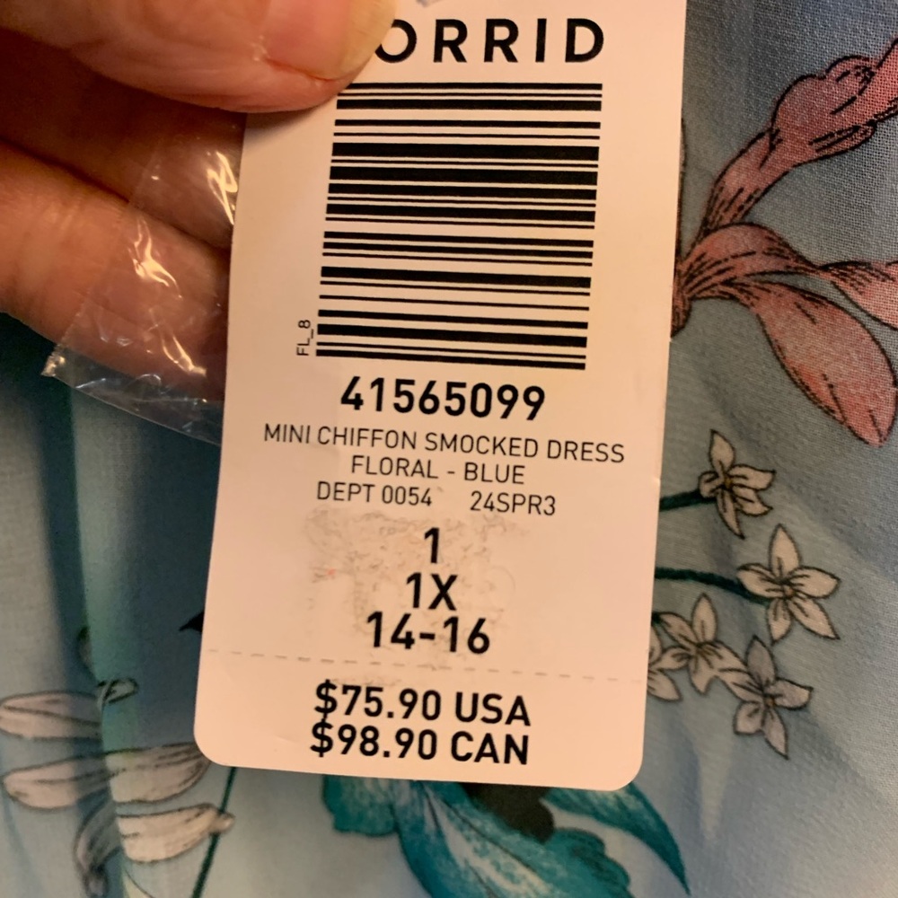 Torrid blue mini floral chiffon dress Sz 1x-14-16. NWT! - Picture 5 of 14